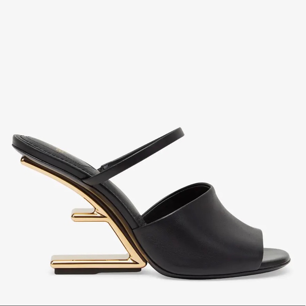 FENDI FIRST Black leather high-heeled sandals